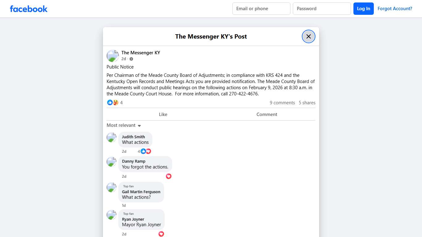 Public Notice Per Chairman of the... - The Messenger KY Facebook